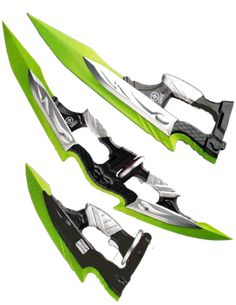 three green and black blades on top of each other