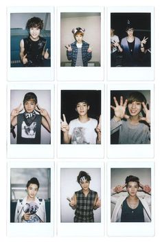 multiple polaroid photos of young men making peace signs