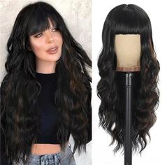 50+ Awesome Black Cherry Hair Color Ideas for 2024 Black Bangs, Black Wig With Bangs, Wig Bangs, Face Cap, Bangs Wavy, Bangs For Women, Bangs Wig