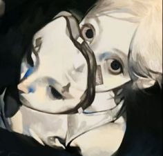 a painting of a child with goggles on