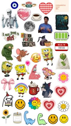 various stickers with different types of cartoon characters on them, including an image of a man