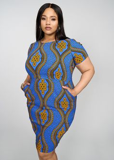 Sabella Women's African Print Stretch Dress (Fig Blue Geometric) African Attire Dresses, Design Dresses, African Print Dresses, Dress Gold, Versatile Dress, African Design Dresses, Print Dresses, African Design, Versatile Dresses