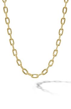 A mix of polished and spiraling links alternate on this Italian-crafted chain necklace made from 18-karat gold. Push-clasp closure 18k gold Made in Italy Elegant Polished Chain Link Necklace, Elegant Chain Link Necklace With Polished Finish, Luxury Yellow Gold Cable Chain Necklace, Luxury Yellow Gold Oval Link Chain Necklace, Yellow Gold Polished Chain Link Necklace, Luxury Cable Chain Necklace With Oval Link, David Yurman, 18k Gold, Chain Necklace