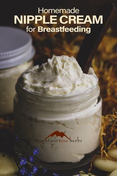 Homemade Natural Nipple Cream: It is normal in the first days or weeks of breastfeeding to experience soreness. Nipples that start out tender can become painful quickly from the near-constant attention of a new infant with super-suckle powers. Whip up a batch of this nurturing cream made with protective shea and cocoa butters, soothing calendula, and moisturizing coconut oil to harness serious botanical support and relief. Lanolin Cream, Diy Body Butter, Body Butters Recipe, Homemade Lotion, Diy Body Care, Homemade Soap Recipes, Homemade Bath Products, Homemade Remedies, Natural Diy