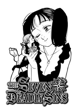 the seven deadlysins logo with an image of a woman holding a flower in her hand