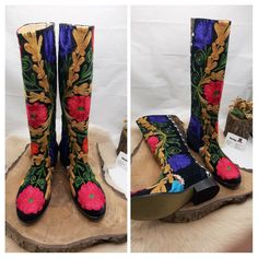 Handembroidered genuine leather custom made women boots. Every size available. #ridingboots #vintageboots #suzaniboots #roundtoe #kneehigh #customboots #etsy #forher #bohostyle #chic #vintagefashion #bemyboots #lowheel #festivalboots #handmade Embroidered Snip Toe Boots For Festival, Embroidered Winter Festival Boots, Winter Festival Embroidered Boots, Traditional Fitted Boots With Round Toe, Embroidered Leather Knee-high Boots, Bohemian Embroidered Boots For Festival, Bohemian Knee-high Boots For Festivals, Traditional Boots For Festival, Traditional Fitted Boots For Festival