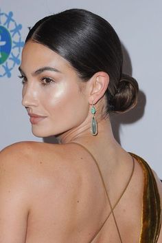 Middle Part Chignon, Sleek Low Bun Middle Part, Sleek Low Bun Wedding Hair Brunette, Formal Slick Back Bun, Bridesmaid Slick Bun, Bride Buns, Defined Face, Sleek Low Bun, Wedge Hairstyles