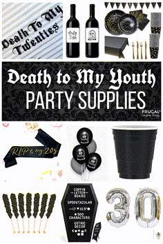 30s Bday Party Ideas, Halloween Themed 40th Birthday Party, 30th Birthday Snack Table, Rip Twenties Birthday Party, 30th Birthday Ideas For Women Themes Black, Black 30th Birthday Party Ideas, Rip Youth Party, Rip To My Youth Party, 30th Halloween Birthday Party