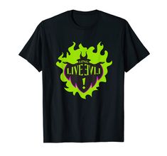 a black t - shirt with neon green flames and the words live evil on it