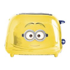 a yellow toaster with eyes on it