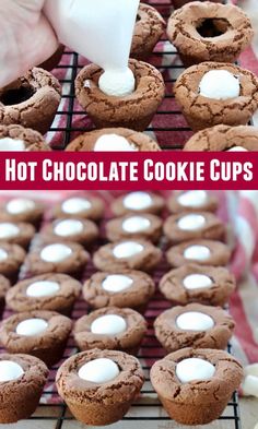 chocolate cookies with marshmallows are cooling on a rack and then being frosted