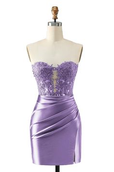 Lavender Appliques Ruched Bodycon Short Homecoming Dress Lilac Hoco Dresses, Lilac Hoco Dress, Lavender Birthday Dress, Hock Dress, Corsette Dress, Lavender Homecoming Dress, Purple Hoco Dresses, Purple Homecoming, Bodycon Short Dress