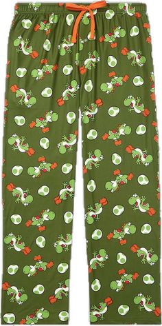 Green Sleepwear With Pockets For Pajama Party, Casual Cartoon Print Bottoms For Pajama Party, Playful Cartoon Print Bottoms For Sleepover, Cotton Bedtime Bottoms With Cartoon Print, Playful Cartoon Print Loungewear Bottoms, Playful Character Print Loungewear Bottoms, Playful Loungewear Bottoms With Cartoon Print, Playful Character Print Bottoms For Loungewear, Casual Sleep Bottoms With Cartoon Print