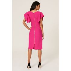 Pink crepe (67% Polyester, 29% Viscose, 4% Elastane). Sheath. Crew neckline. Short sleeves. Back zipper closure. 41.5" from shoulder to hemline. Imported. Cocktail Midi Dress With Side Zipper, Elegant Spring Dresses With Zipper Closure, Cocktail Sheath Dress With Side Zipper, Chic Sheath Dress With Side Zipper, Fitted Chic Midi Dress, Chic Fitted Midi Dress With Zipper, Chic Fitted Midi Dress With Zipper Closure, Chic Spring Midi Dress With Zipper Closure, Chic Cocktail Midi Dress With Side Zipper