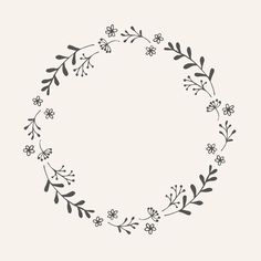 a black and white drawing of a circle with flowers in the center on a light gray background