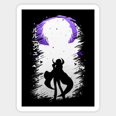 the silhouette of two people in front of a full moon