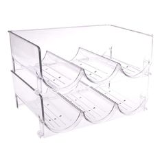 three tiered clear acrylic display case with dividers on the bottom and sides