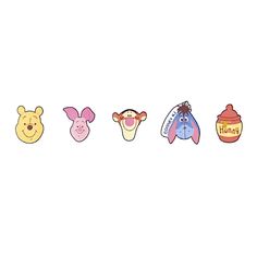 winnie the pooh, piglet and eeo face embellishments on a white background