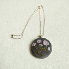 "Very beautiful velvet necklace with Hydrangea embroidery woll be a great gift for woman who loves elegant jewelry.  Diameter of pendant: 60 mm. Length chain: 63 cm. If you have questions, click the \"Ask a Question\" and I 'll get back to you shortly! If you are interested in buying right now, click the \"Add to Cart\" and we will arrange a deal as soon as possible. Thank you for visiting, come back to me again! I will try to please you more new products :) Have a nice day!" Embroidered Necklaces For Gifts, Embroidered Pendant Necklace For Gift, Gold Jewelry With Floral Embroidery For Gift, Hydrangea Embroidery, Hydrangea Necklace, Come Back To Me, Velvet Necklace, Embroidered Necklace, Great Gifts For Women