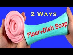 two hands holding a soap bar with the words flour dish soap written on it in red