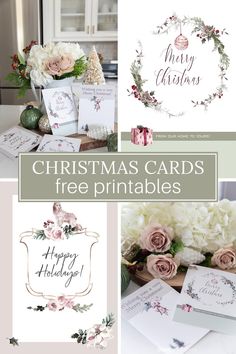 christmas cards and free printables for the holiday season are on display in this collage