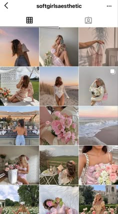 a collage of photos with flowers and people in the background, including one woman wearing a