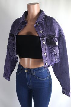 Size: L Purple Jean Jacket Outfit, Purple Jean Jacket, Distress Denim Jacket, Jean Jacket Outfit, Distress Denim, Jean Jacket Outfits, Purple Jeans, Jeans Jacket, Distressed Denim Jacket