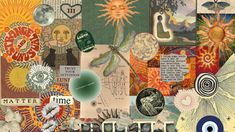 a collage of different images with words and pictures on the bottom, including an eye