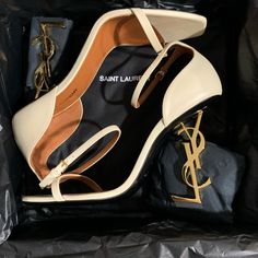 Brand New Ysl Opyum Sandals, Beige Size 40 / 10. Come With Box, Dust Bag And, Receipt. Luxury Heels With Logo, Ysl Sunset Croc, Yves Saint Laurent Wedding Shoes, Luxury Heels Aesthetic, Dream Heels, Elegant Shoes Heels, Shoes Ysl, Ysl Fashion, Dior Sandals