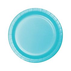 a blue paper plate on a white background