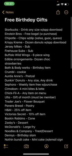 the birthday gift list is displayed in this screenshote screen shot from an iphone