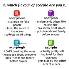 four different types of scorpios are shown in this graphic above the words