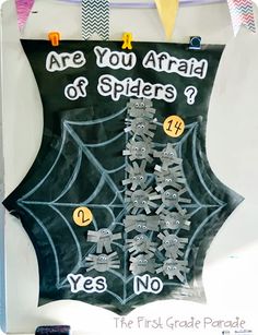 a blackboard with some writing on it that says are you afraid of spiders? yes no