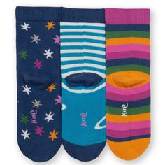 Discover super-soft organic cotton socks in three different designs that coordinate perfectly with this season's collection from Kite. From super Saturn and star designs to a rainbow stripe, there are multiple patterns to choose from. They finish off any outfit and make a great gift idea, too. • Three pack• 90% organic cotton 8% polyamide 2% elastane• Certified by Control Union to the Global Organic Textile Standard (GOTS)• Machine washable View Kite's sock sizing. Super Saturn, Cotton Socks, Rainbow Stripes, Star Designs, A Rainbow, Organic Cotton, Great Gifts, Socks, Textiles