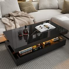 a coffee table sitting on top of a wooden floor