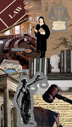 a collage of law related images and symbols