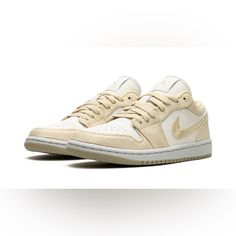 New Without Box Size: 7 Color: Team Gold / Sail Gold And White The Women’s Air Jordan 1 Low Se “Team Gold” Is A Women’s-Exclusive Colorway Of The Retro Basketball Shoe With A Premium Build Featuring Canvas. The Colorway Includes A White Leather Base With Team Gold Canvas Overlays And A Team Gold Woven Swoosh. A White “Wings” Logo Is Embroidered On The Heel Of The Shoe. More Team Gold Accenting Includes Jumpman And “Air” Logos On The Tongue Tag. A White Rubber Midsole And Gold Outsole Complete Th Velvet Sneakers, Retro Basketball Shoes, Retro Basketball, Nike Air Jordan 1 Low, Gold Canvas, White Wings, Wings Logo, Air Jordan 1 Low, Nike Air Jordan 1