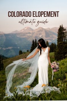 a woman standing on top of a lush green hillside wearing a white dress and veil