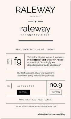 an advertise for the raleway brand, with black and white text