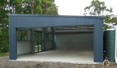 an image of a garage that is in the process of being built with metal siding