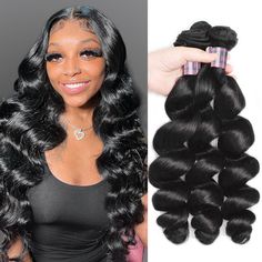 Model Showcasing Ishow Loose Wave Hair Bundles in Natural Black Color Brazilian Human Hair Weave, Brazilian Loose Wave, How To Wear A Wig, Loose Waves Hair, Colored Wigs, Business Hairstyles, Brazilian Human Hair, Loose Waves, Hair Color For Black Hair