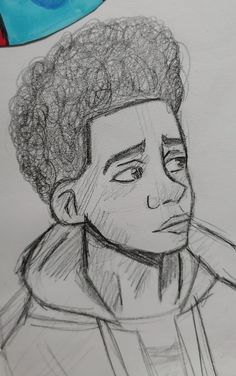 a drawing of a man with curly hair