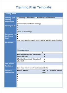 the training plan template is shown in blue and white, with instructions to use it