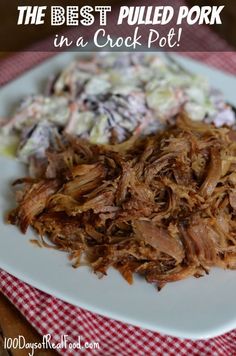 pulled pork with coleslaw on a white plate