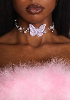 Pearl Butterfly Choker Necklace - Purple/White – Dolls Kill Pink 2000s, Butterfly Choker Necklace, Hard Summer, Butterfly Choker, Butterfly Applique, Outfit References, Pearl Butterfly, Ruffle Fabric, Sugar Thrillz