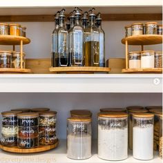 an assortment of spices and condiments on shelves