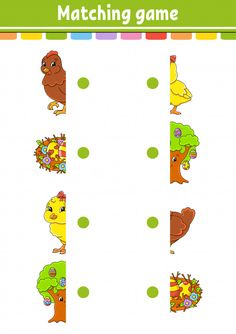 the matching game for children with animals and trees