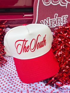 the south - perfect to wear while cheering on all your SEC schools! Vintage trucker hat that comes in red, orange, and maroon! Perfect for my neutral girlies! adjustable snapback closure Ships immediately unless on preorder! Red Snapback Hat For Baseball Season Game Day, Red Snapback Hat For Baseball Game Day, Red Baseball Cap For Game Day, Red 5-panel Snapback Hat For Baseball Season, Retro Red Trucker Hat With Letter Print, Red Trucker Hat With Letter Print And Flat Brim, Retro Red Trucker Hat For Sports Events, Red Letter Print Snapback Trucker Hat, Red Snapback Baseball Cap For College