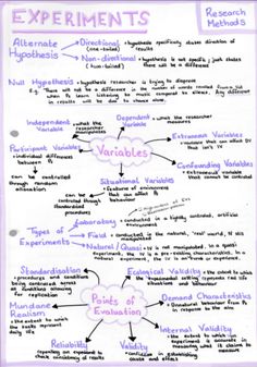 a handwritten diagram with the words experiments and examples in purple ink on white paper