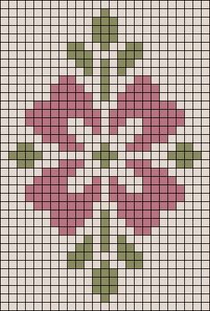 a cross stitch pattern with pink and green flowers in the center on a white background